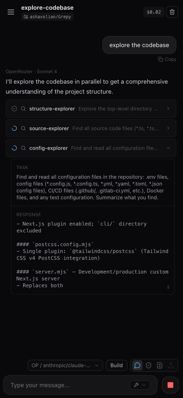 Grepy mobile — agent chat